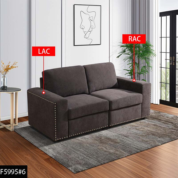 Brown 2-Piece Flannel Modular Loveseat with Double Track Arms and Nailhead Trim