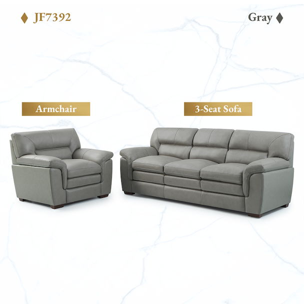 Gray 2-Piece Top-Grain Leather Living Room Set with Armchair and 3-Seat Sofa