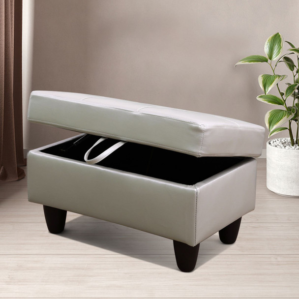 Powder Faux Leather Lift-Top Storage Ottoman with Tufted Cushion and Compartment
