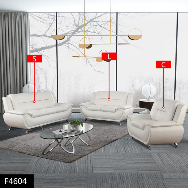 White 3-Piece Faux Leather Living Room Set with Sofa Loveseat and Armchair