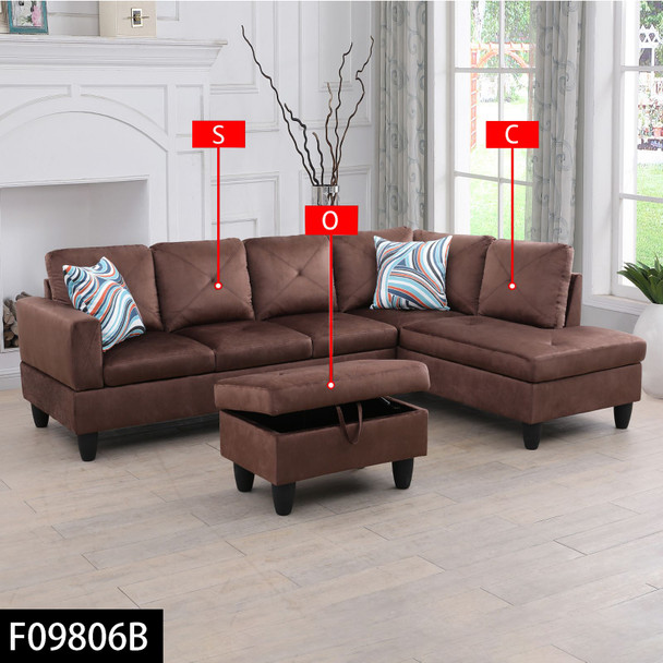 Brown 3-Piece Microfiber Sectional Sofa with Right-Facing Chaise and Lift-Top
