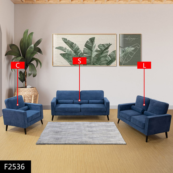 Blue 3-Piece Microfiber Living Room Set with Sofa Loveseat and Armchair