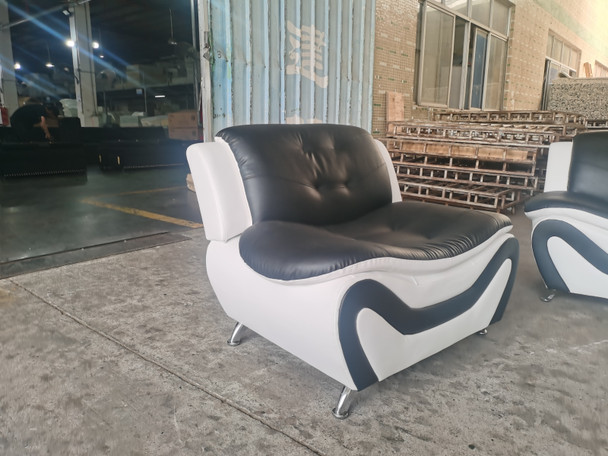 Black and White Faux Leather Accent Armchair with Curved Contrast Panels