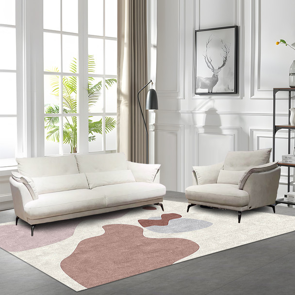 White Fabric Living Room Armchair with Padded Seat and Track Arms and Upholstery