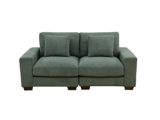Green 2-Piece Corduroy Modular Loveseat with Double Track Arms and Two Seat Sofa