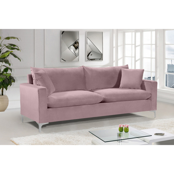 LT582 Pink Velvet Sofa -3 with Accent Chairs Ottomans and Supportive Cushioning