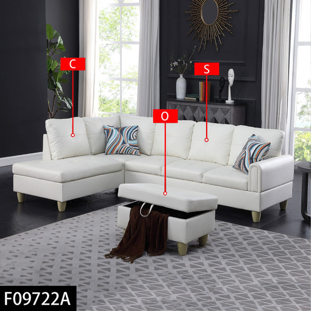 White 3-Piece Faux Leather L-Shaped Sectional Sofa with Left-Facing Chaise