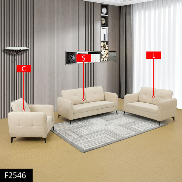 Cream 3-Piece Linen Living Room Set with Sofa Loveseat and Armchair and Cushions