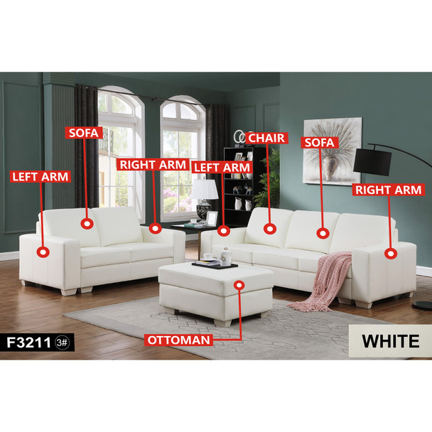 White 6-Piece Cow Top Leather Modular Living Room Set with Ottoman and Cushions