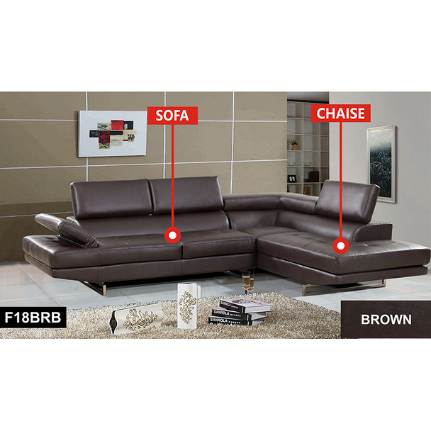Brown 2-Piece Recycled Leather Sectional Sofa with Right-Facing Chaise