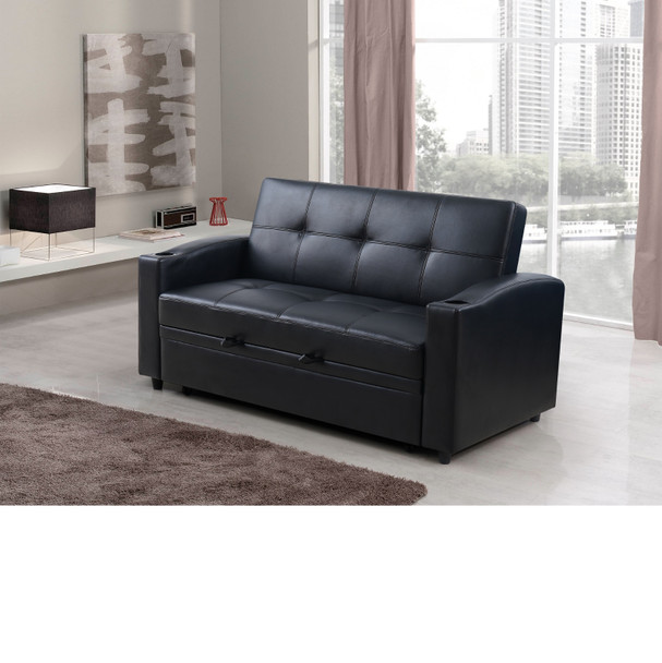 Black PU Convertible Sleeper Sofa with Adjustable Construction and Cushioning