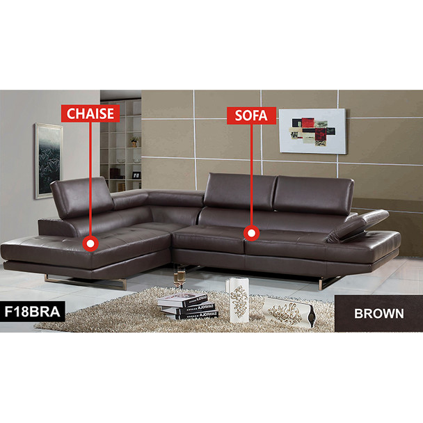 Brown 2-Piece Recycled Leather Sectional Sofa with Left-Facing Chaise and Finish