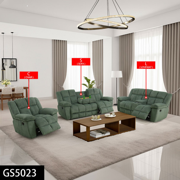 Green Corduroy 3-Piece Reclining Living Room Set with Sofa Loveseat and Armchair