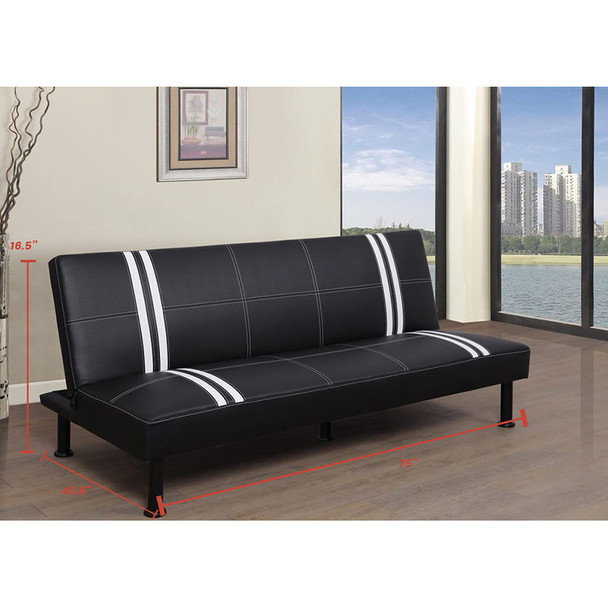 Black and White Faux Leather Convertible Sleeper Sofa with Supportive Cushioning