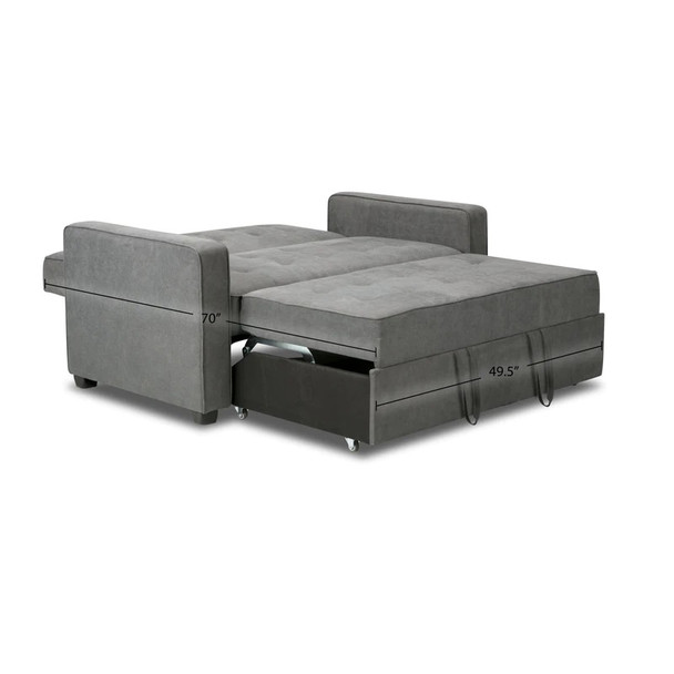 Gray Flannel Upholstered Pull-Out Sleeper Loveseat with Tufted Back and Track