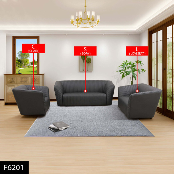 Dark Gray 3-Piece Breathable Leather Living Room Set with Sofa Loveseat