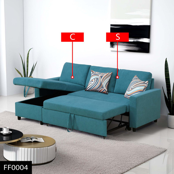 Green 2-Piece Flannelette Pull-Out Sleeper Sectional with Left-Facing Storage