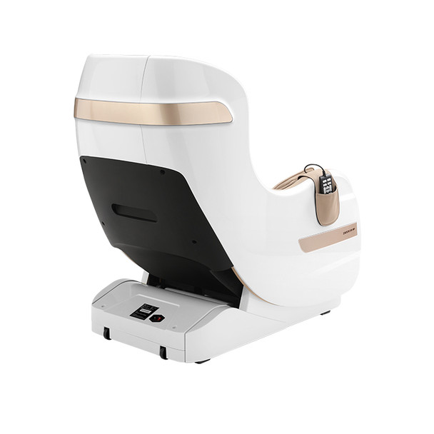 White Full-Body Reclining Massage Chair with Integrated Leg Rest and Wired