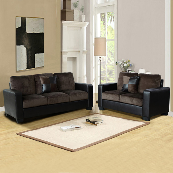 Brown and Black Faux Leather and Flannel Accent Armchair with Track Arms