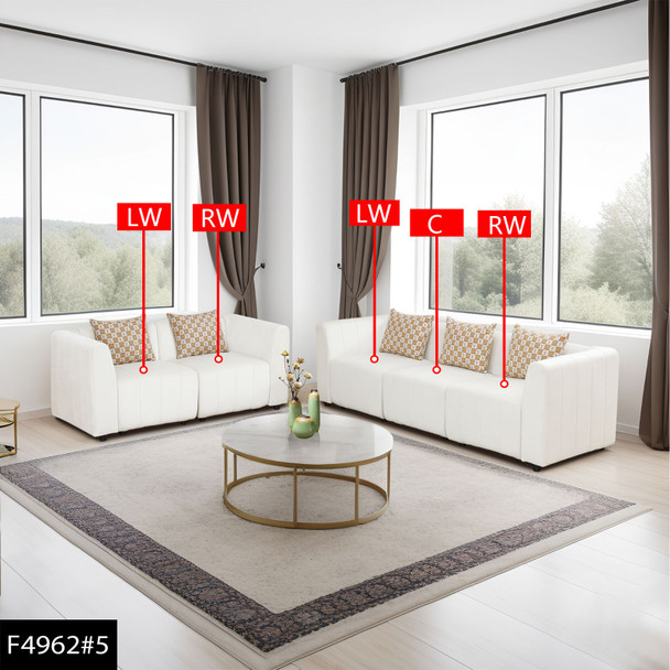 White 5-Piece Microfiber Modular Living Room Set with Sofa and Loveseat