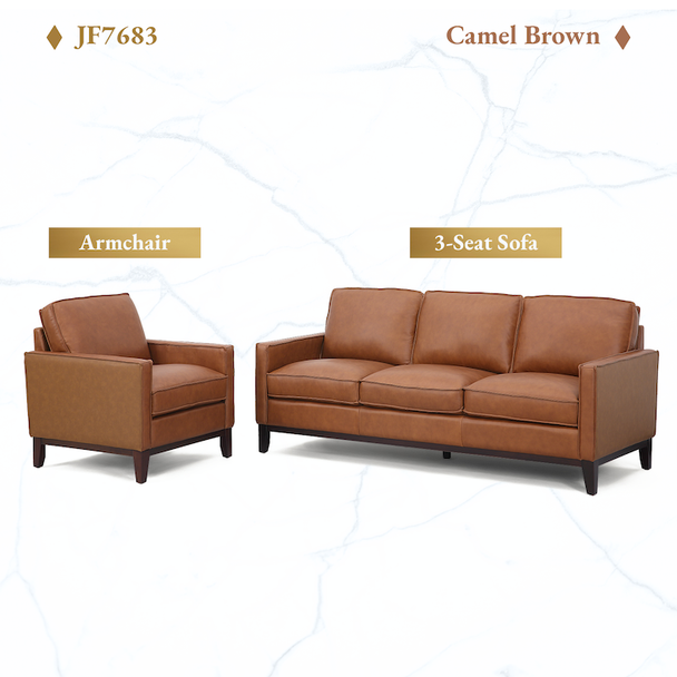 Camel Brown 2-Piece Top-Grain Leather Living Room Set with Armchair and 3-Seat