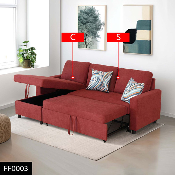 Red 2-Piece Flannelette Pull-Out Sleeper Sectional with Left-Facing Storage