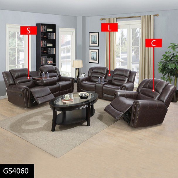 Brown Semi-PU Synthetic Leather Recliner Chair with Padded Headrest and Sections