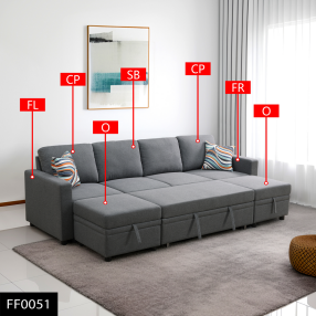 Dark Gray 6-Piece Sackcloth Modular Pull-Out Sleeper Sofa with Extendable