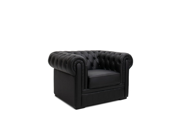 Black Leather Single-Seat Sofa with Padded Back and Wide Arms and Padded Cushion