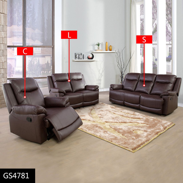 Brown Semi-PU Synthetic Leather Sofa with Accent Chairs Ottomans and Padded Back