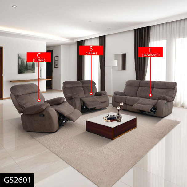 Tan 3-Piece Fluffy Fabric Reclining Living Room Set with Sofa Loveseat and Chair