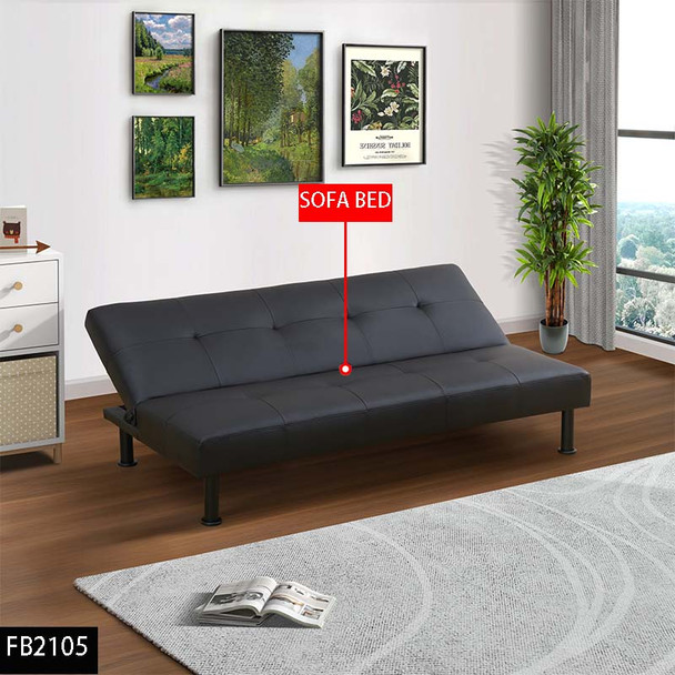 Black Faux Leather Convertible Sleeper Sofa with Adjustable Construction