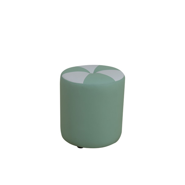 Pale Green and Gray Cat-Scratch Leather Round Stool with Pinwheel Cushion
