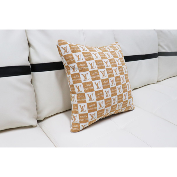 17.5-Inch Tan and White Multicolor Cotton-Linen Square Throw Pillow with Profile