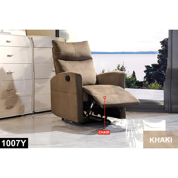 41.5-Inch Khaki Cowhide Leather Manual Recliner Armchair with Padded Headrest
