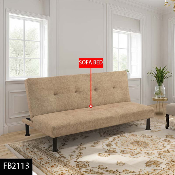 Pale Brown Linen Convertible Sleeper Sofa with Adjustable Construction