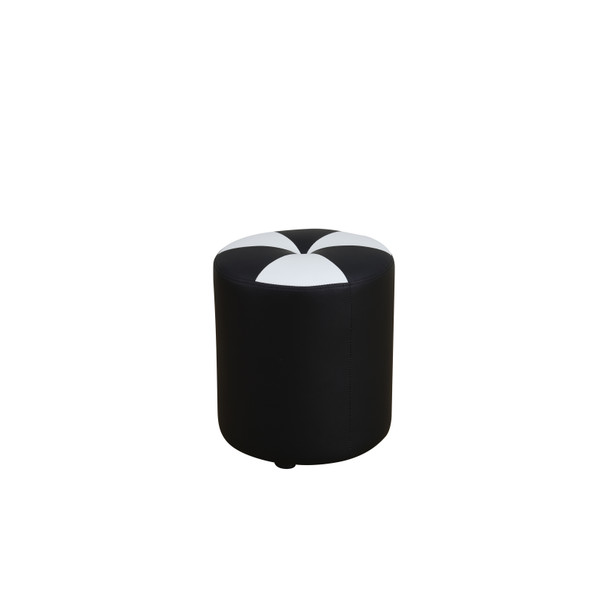 Black and White Cat-Scratch Leather Round Stool with Pinwheel Top and Padded Top