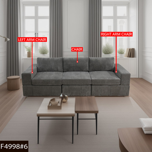Gray 3-Piece Microfiber Modular Sofa with Wide Track Arms and Tailored Panel
