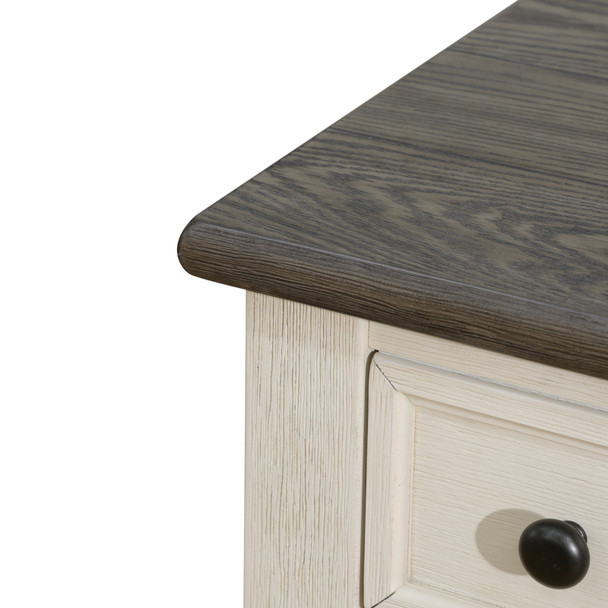 Dark Gray MDF and White Oak End Table with Drawer and Integrated Drawer Shelf