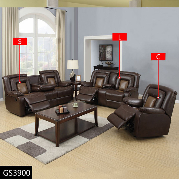 Brown 3-Piece Bonded Leather Reclining Living Room Set with Sofa Loveseat
