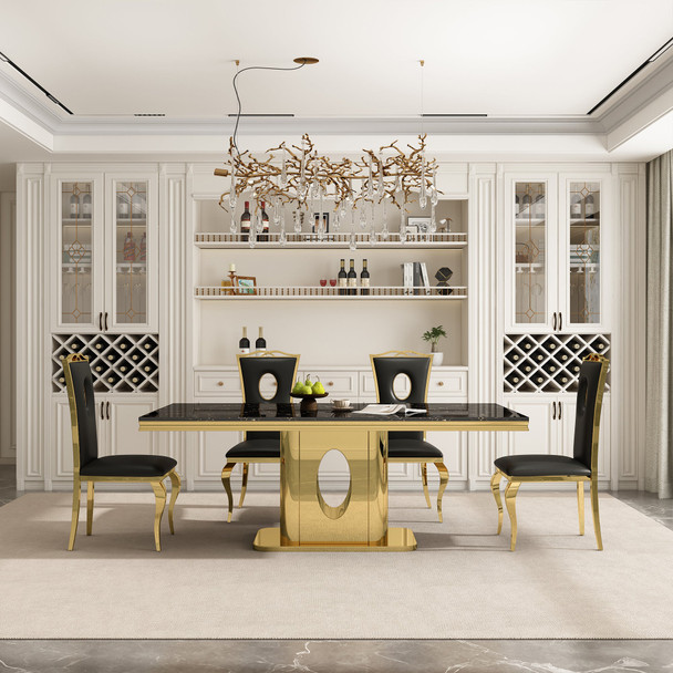 Stone-Look MDF Rectangular Dining Table