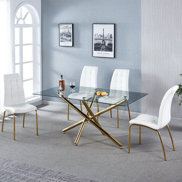 Clear Gold Glass Top Dining Table