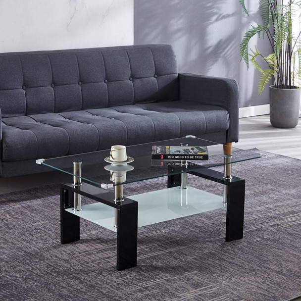 Red Tempered Glass Coffee Table with MDF Construction