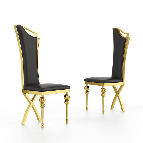 White Gold Premium PU Upholstered Dining Chair Set of 2