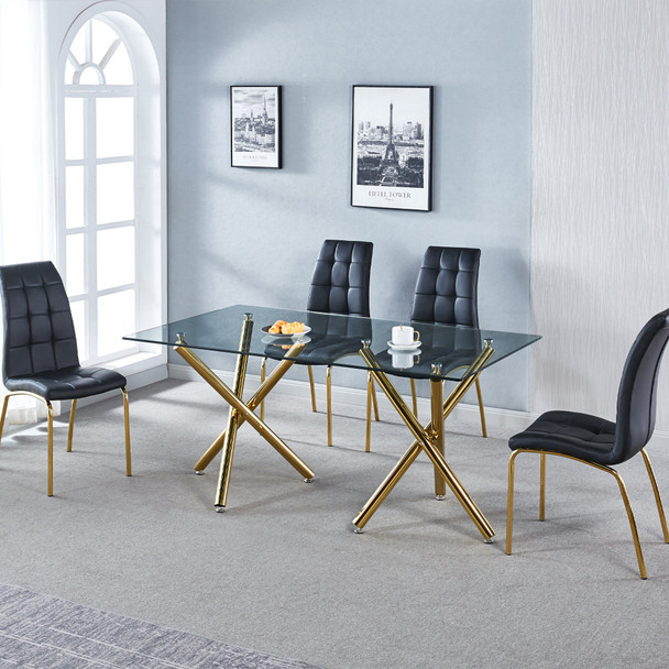 Clear Silver Glass Top Dining Table