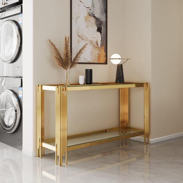 Silver Tempered Glass Console Table