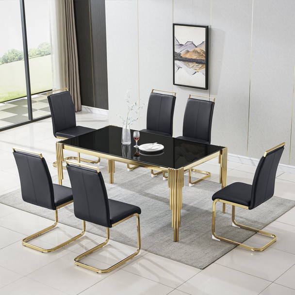 Clear Silver Modern Tempered Glass Dining Table