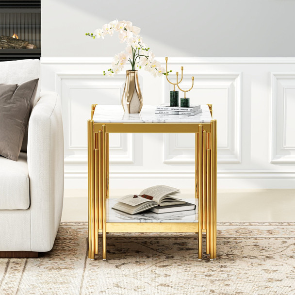 White Silver Glass Top End Table