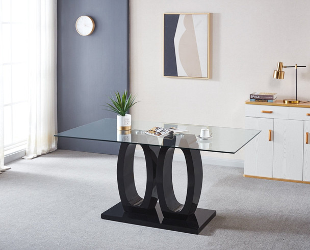 Black Tempered Glass Dining Table with MDF Construction