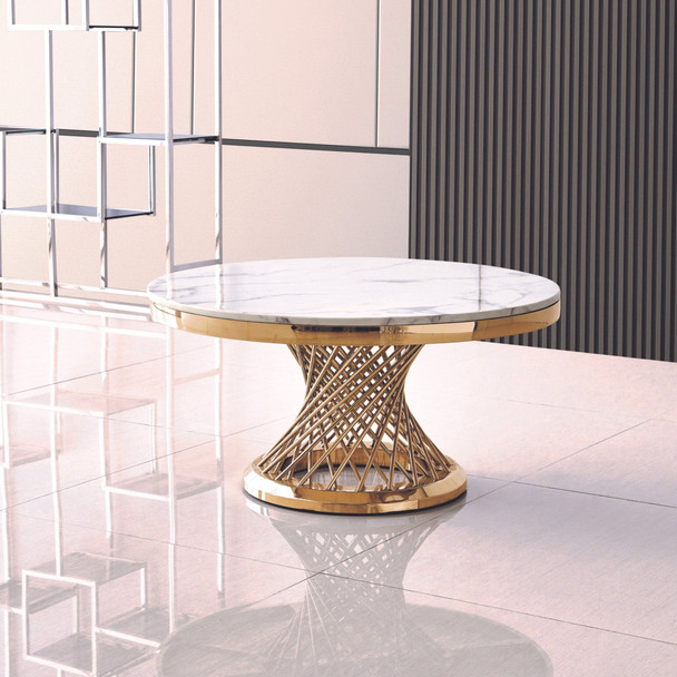 Gold Genuine Marble Round Coffee Table